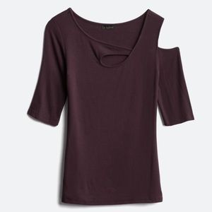 Burgundy asymmetric cold shoulder top